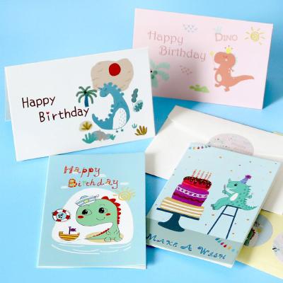 China Bulk Europe HXD Folding Dinosaur Kids Greeting Birthday Cards Custom Print With Stickers And Envelopes for sale