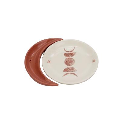 China Sustainable Decorative Ceramic Trinket Dish, Modern Accent Tray for Small Vanity Moon and Sun Jewelry Dish Tray for sale