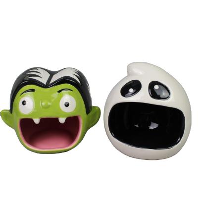 China Sustainable Snack Set of 2 Ghost Halloween Candy Bowls Painted Party Treat Bowls for sale