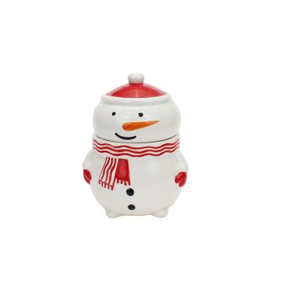 China Viable Wholesale Ceramic Christmas Santa Claus Snowman Cookie Jar With Lid for sale