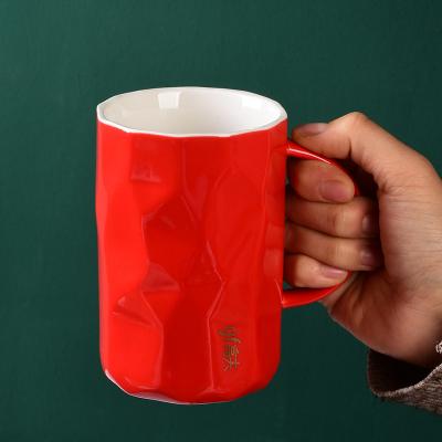 China Sustainable Campfire Ceramic Mug Red Brilliant Luster 13 oz. New Bone China Wrinkle Coffee Mug for sale