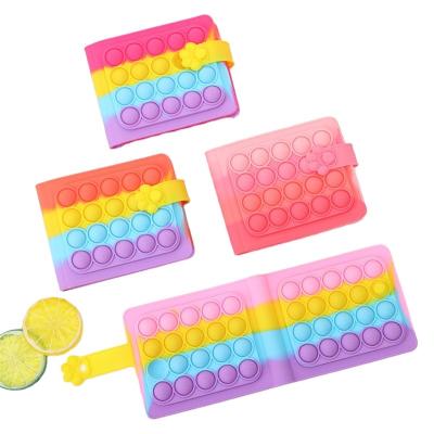 China Factory Wholesale Eco-friendly Material Silicone Clips Rainbow Coin Purse Push Bubble Busy Stress Reliever Wallet Bag for sale