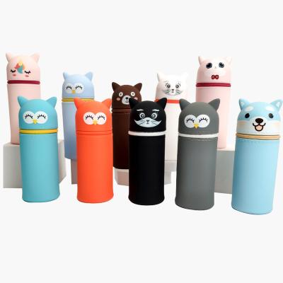 China Popular Durable Custom Design Cartoon Silicone Pencil Case Animal Zipper Pencil Bag Pen Bag For Teenager for sale