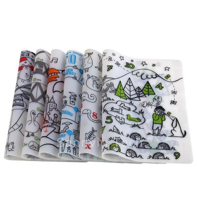 China Doodle Printed Painting Coloring Food Eco-Friendly Silicone Material To Color For Kids Table Mat Placemat for sale