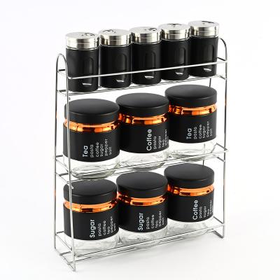 China 2022 New Design Black Kitchen Decor Spices And Seasonings Viable Sets With 3 Tier Storage Rack for sale