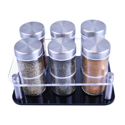 China 6 Pcs Sustainable Spice Jars With Holder Set Decoration Organizer Shelf Kitchen Seasoning Pepper Bottle for sale