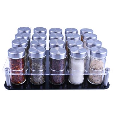 China Viable Product 20 Pcs Amazon Pepper Salt Shaker Glass Spice Storage Jar With Acrylic Seasoning Rack for sale