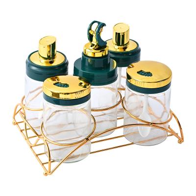 China Viable Hot Sale 5 Pcs Home Kitchen Combination Salt Vinegar Oil Bottle Sets With Spice Rack for sale