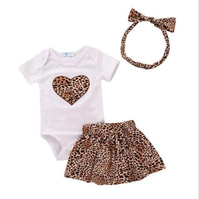 China Hot Cotton Amazone Mudkingdom Babies Rompers Sets Love Leopard Print Skirt+Leopard Print Top+Leopard Hair Band Three-Piece Infant Costume for sale