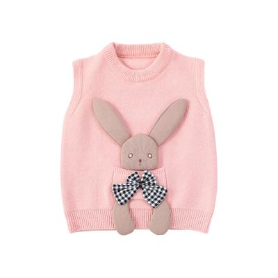 China Mudkingdom Anti-Wrinkle Kids O-Neck Sweater Pink Vest Little Girl Knitted Top Girls Knit Vest Spring Sweater Tank Top for sale