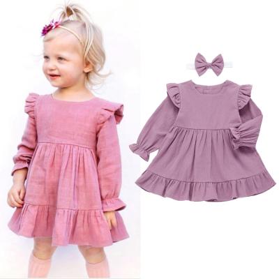 China Mudkingdom Latest Anti-Static Kids Clothing Ruffle Design Girl Casual Purple Long Sleeve Dresses for sale