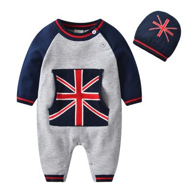 China Mudkingdom Eco-Friendly Washable Breathable Long Sleeve Knitted Romper With Hat Baby Boy Winter Soft Cozy Overalls for sale