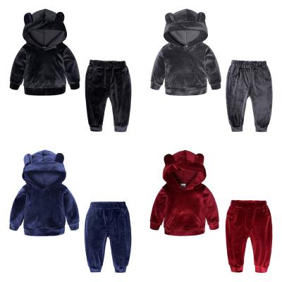 China Anti-wrinkle Mudkingdom winter pleuche infant clothing sets little kids back ears hoodie sets toddler clothing sets kids outwear 2-6Ts for sale