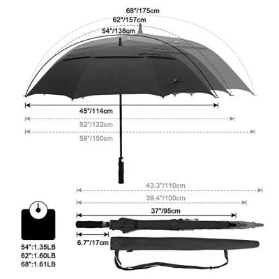 China Double Layer Fabric 62/68 Inch Oversized Golf Canopy Auto Open Double Umbrella Extra Large Vented Stick Windproof Waterproof Umbrellas for sale