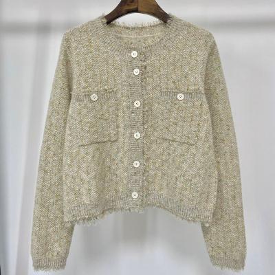 China High Quality Stylish Anti-wrinkle Ins Spring Summer Cotton Blended Tweed Cashmere Button Women Cardigan Sweater for sale