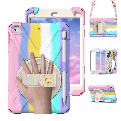 China 7.9 Inch Plastic Rotating Handle Holder Kids Shockproof Colors Tablet Cover For iPad Mini 5 4 Rainbow Case With Pencil Holder for sale