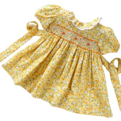 China Washable Baby Puffy Headband Bow Birthday Dress Clothes Clothing Sets Rompers Infant Baby 1 Birthday Yellow Mini Summer Dress for sale