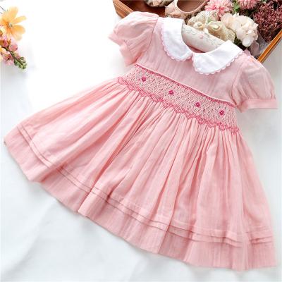 China Anti-wrinkle baby headband bow birthday dress rose flower puffy smocked dress for sale