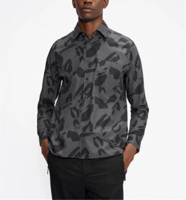 China Anti-pilling Autumn Men's Custom Cotton Shirts Full Sleeve Logo Black Leopard Printed Shirts for sale