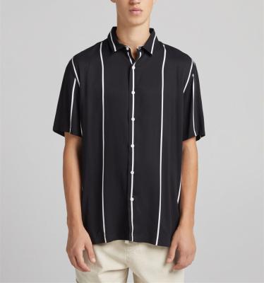 China Custom Anti-Pilling Summer Mens Casual Loose Shirts Short Sleeve Mens Striped Shirts for sale