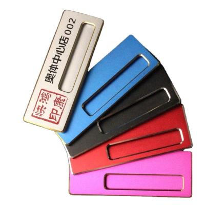 China Window Design Changeable Metal Name Tags With Pin And Magnet Mounting for sale