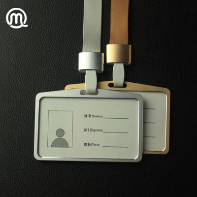 China Durable Horizontal Aluminum Working ID Card Holder With Detachable Neck Lanyard for sale