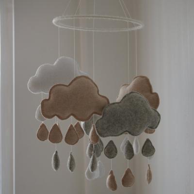 China Hot etsy soft home unisex modern boho wooden toy hanger custom felt cloud raindrops hang ceiling baby crib mobile for sale