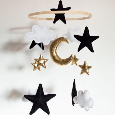 China Soft Toy Baby Shower Gift Clouds Stars Moon Gold Wood Frame Custom Kids Hanging Bedroom Nursery Decor Felt Baby Crib Mobile for sale