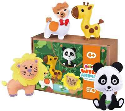 China Creative diy handmade crafts set of 4 mini llama panda lion giraff wild animals felt art and craft diy creative sewing kit for kids for sale