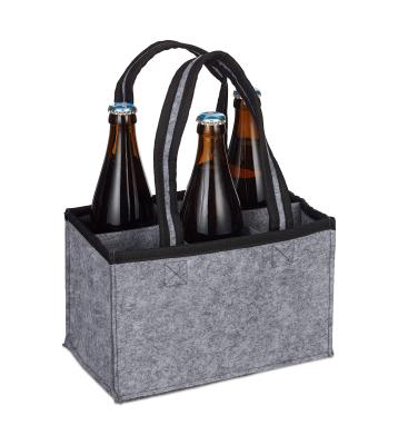 China Germany Folding Men's Handbag 6 Bottle Gift Gray Fabric Felt Wine Beer Water Bottle Carrier Bag With Handle for sale