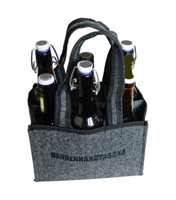 China Christmas Storage Folding Portable Waterproof Embroidery Felt Carrier Wine Bottle Bag With Handle For 6 Bottles for sale