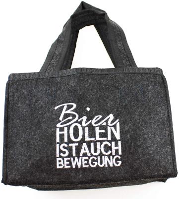 China German logo folding sixpack embroidery waterproof 24x15cm felt fabric beer 6 pack bottle carrier wine case for sale