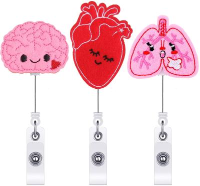 China ID Badge Reels Felt Retractable Reel Holder Cheap 2021 Brain Lung Heart Name Tag ID Lanyard Badge For Nurse Doctor Office School for sale