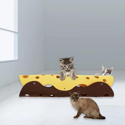 China Viable Wholesale Nordic Cat Playing Tunnel Toys 2021 New Laser Cut Cat Cave Gray Cat Felt Toys With Button for sale