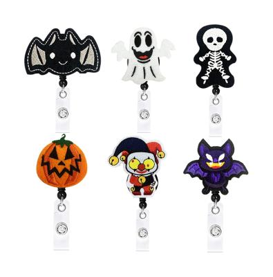 China Trick or Treat Badge Reel ID Name Stretchable Yo-Yo Felt Bat Pumpkin Skull Clown Ghost Glitter Badge Stretchable Reel Holder for sale