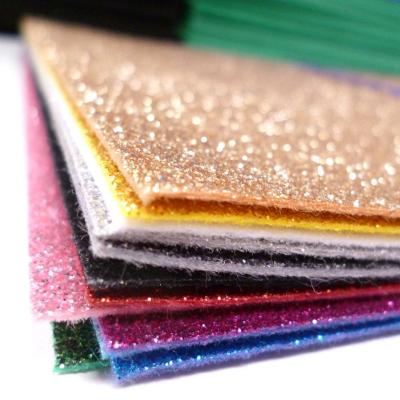 China Various Colors Handmade Custom Stiff Craft 1mm Square Craft 100% Polyester Waterproof Felt Back Glitter Sheets For DIY Projects for sale