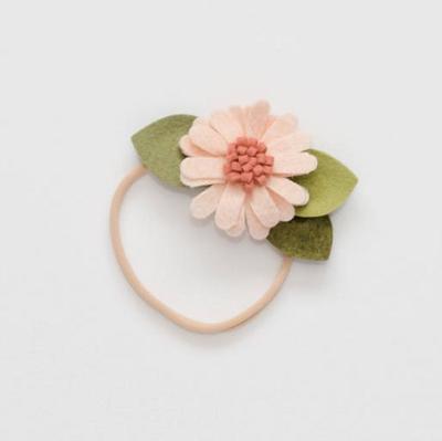 China One size boho photo props baby shower pink diy mini daisy soft bulk custom wool felt flower baby bow headband for sale