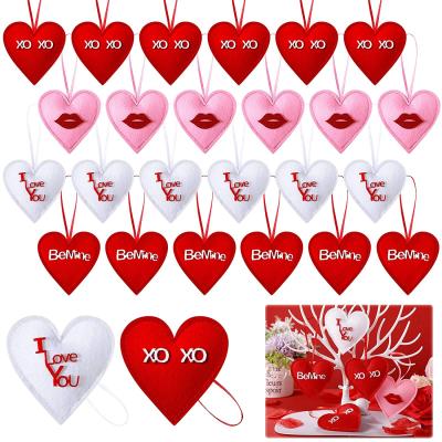 China Polyester Felt 100% Premium Handmade 8x8cm Stuffed Red Felt Love Hearts For Valentine Day Decoration With Ribbon Hanger for sale