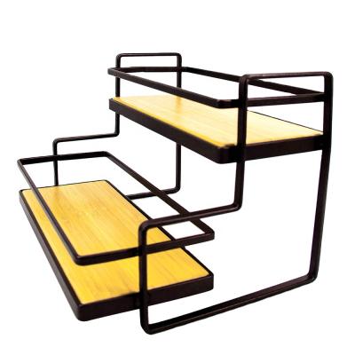 China 2-Layer Countertop Sustainable Dish Drying Shelf Storage Rack Kitchen Cutting Board Seasoning Bottle Tableware Storage Metal Rack for sale