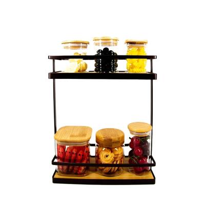 China Multifunctional Viable Metal Shelves Stand Spice Rack Rectangle Seasoning Rack 2 Tier Kitchen Organizer Cabinet for sale