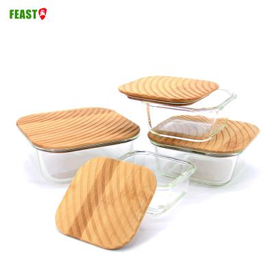 China Freshness Preservation New Design Glass Food Storage Container Bamboo Lid Bowl for sale