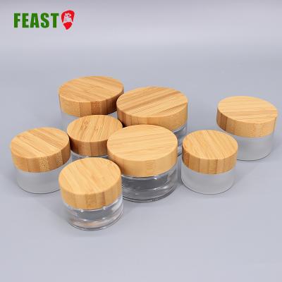 China China factory cosmetic cream supplier package 100ml bamboo cream jar empty glass cream jar for cosmetic for sale