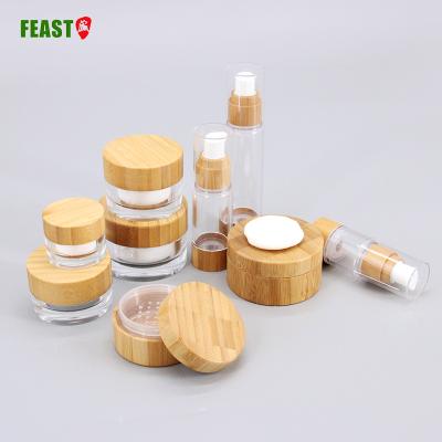 China Cosmetic Natural Eco-friendly Bamboo Screw Cover Empty Plastic Cream Jar 50g Acrylic Cream Jar Bamboo for sale