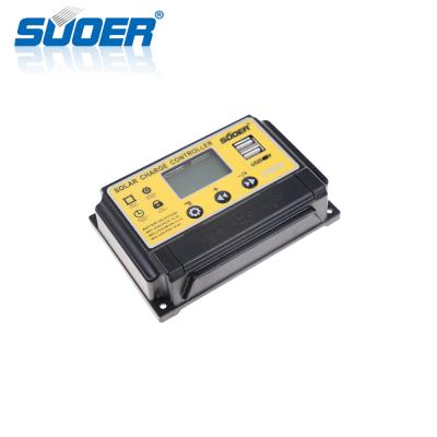 China Mini Charger Controller Suoer 10A 12/24V PWM Manual Solar Battery Charge Controller for sale