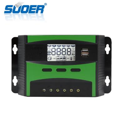 China Solar Charger Controller Suoer 12V 24V 30A Solar Panel PWM Charge Controller for sale