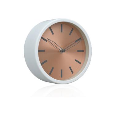 China Class Raymons New Design Modern 7 Inch White Metal Round Wall Clock With Brown Dial Clock Face for sale