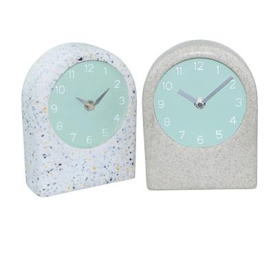 China Class Factory Creative Green OEM Designer Raymons Clocks Professional Black Terrazzo Stone Table Clock for sale