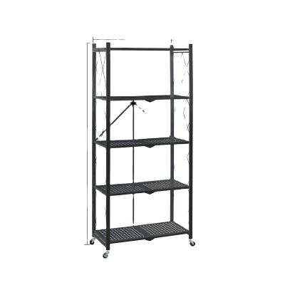 China Floor Metal Home Kitchen Storage Rack Multifunctional Folding Shelf Free Installation Brand New Viable With Wheels for sale