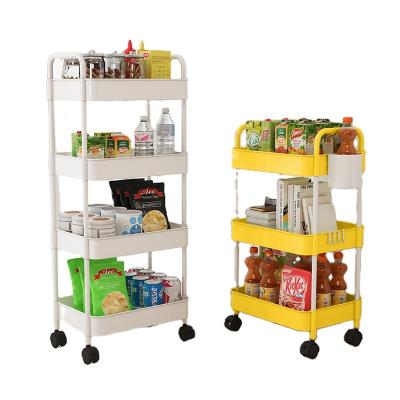 China Kitchen Sustainable Multi-Layer Bathroom Plastic Household Storage Shelves With Wheel Hook Storage Rack for sale