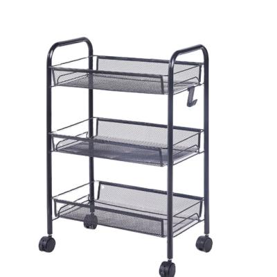 China Sustainable Design Mobile Iron 4 Tier Multilayer Storage Shelf With Wheels For Home for sale